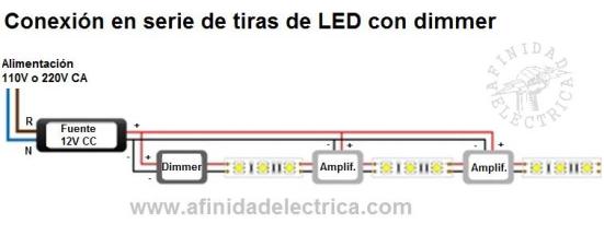 Conexi�n en serie de tiras de LEDs monocolor con atenuador.