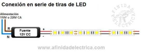 Circuito de conexi�n en serie de tiras de LEDs monocolor.